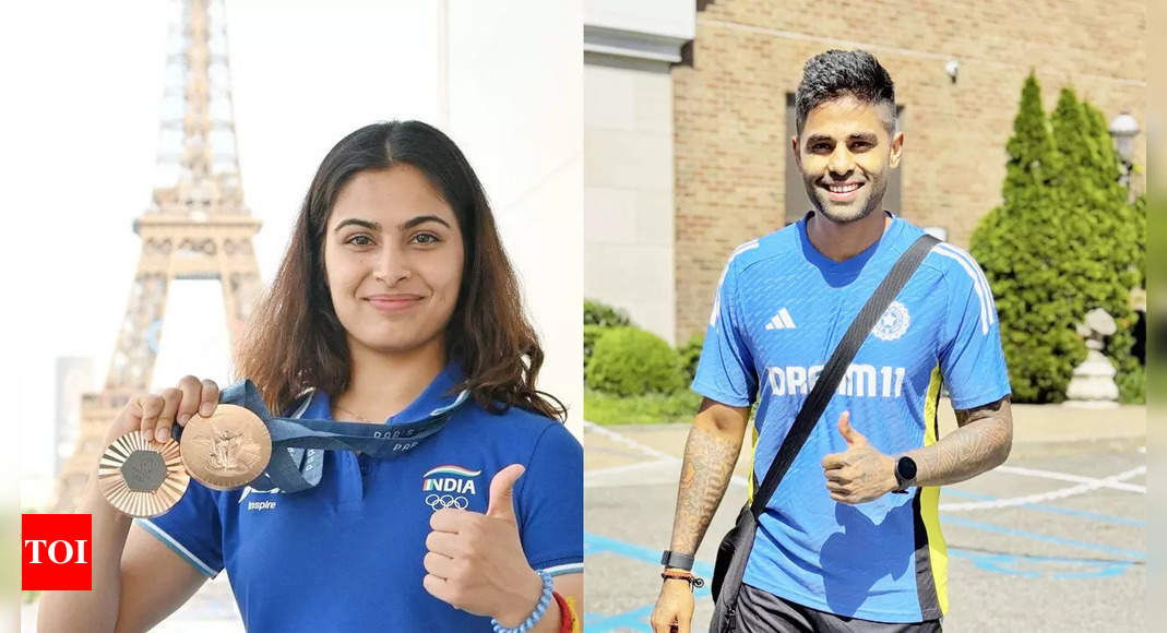 Cricket meets shooting! Suryakumar Yadav turns shooter, Manu Bhaker batter | Cricket News