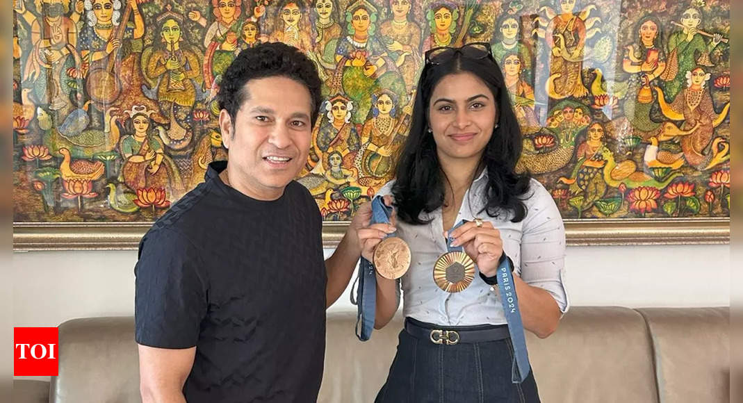 Shooting queen Manu Bhaker meets cricket god Sachin Tendulkar – see pics | More sports News