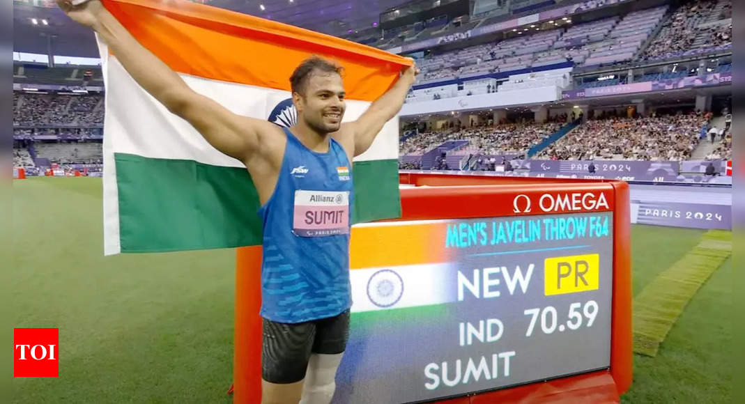 Sumit Antil wins gold in javelin throw F64, becomes first Indian man to defend title in Paralympics | Paris Paralympics News